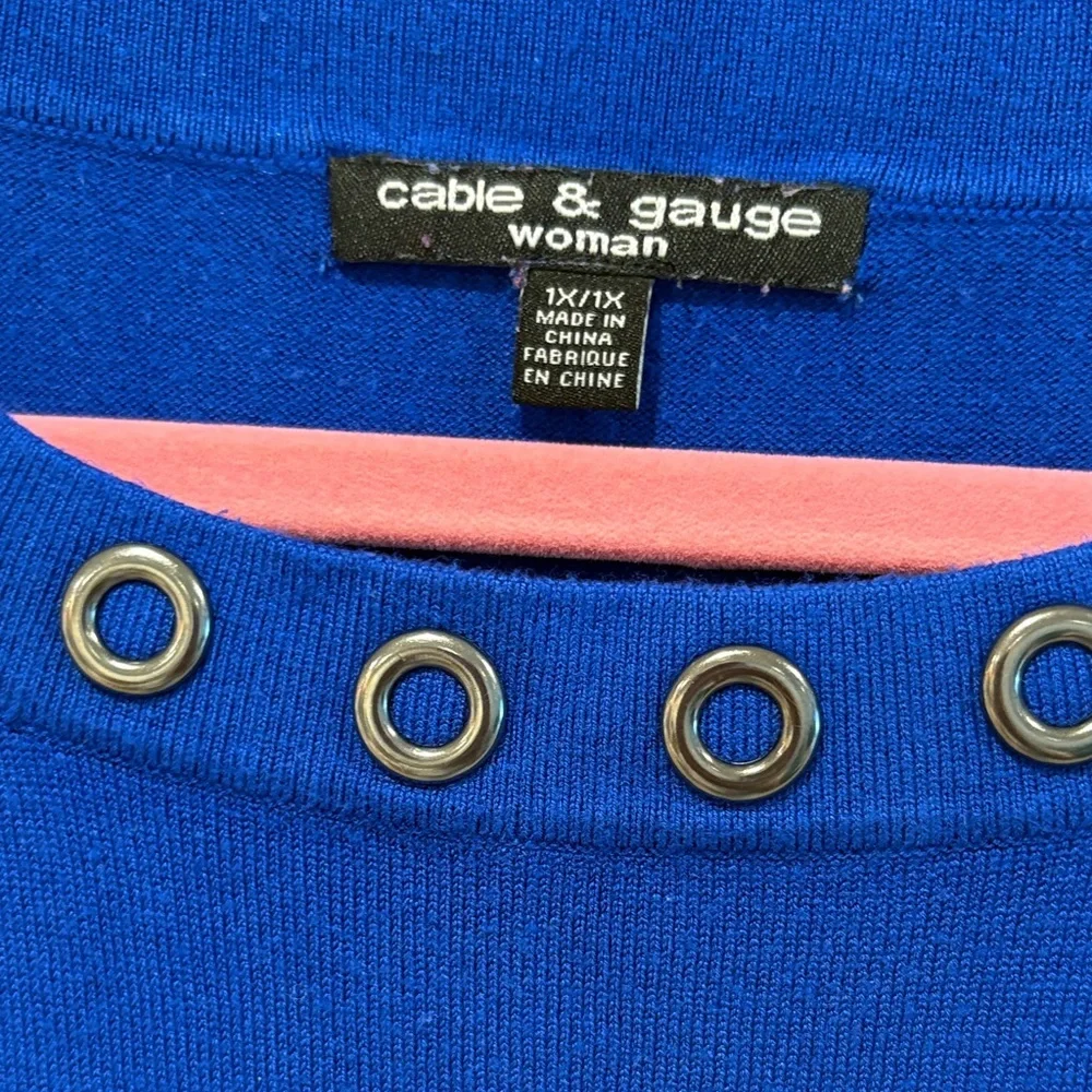 Cable & Gauge Royal Blue Sweater with Grommet Neckline - Picture 2 of 6